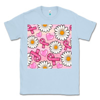Dusty Blue breast cancer awareness with daisy and heart seamless pattern Classic Tee - BundleAndBundleShop