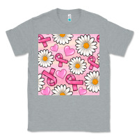Heather Grey breast cancer awareness with daisy and heart seamless pattern Classic Tee - BundleAndBundleShop