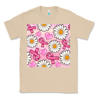 Mushroom breast cancer awareness with daisy and heart seamless pattern Classic Tee - BundleAndBundleShop