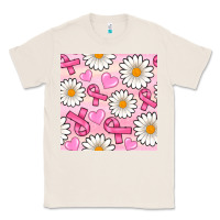 Natural breast cancer awareness with daisy and heart seamless pattern Classic Tee - BundleAndBundleShop