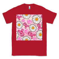 Breast Cancer Awareness With Daisy And Heart Seamless Pattern Classic Tee | Teevron