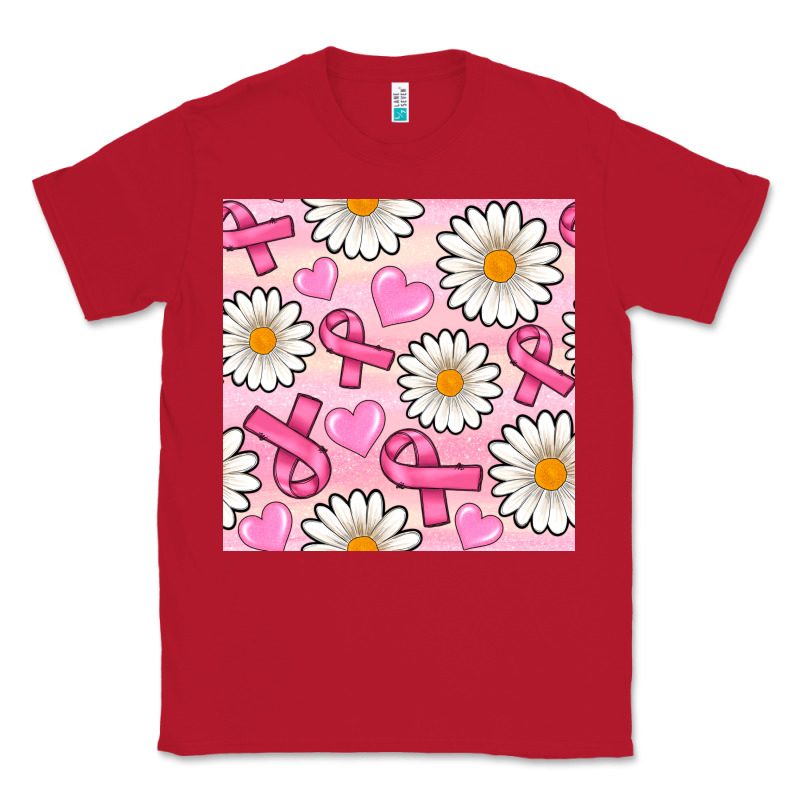 Breast Cancer Awareness With Daisy And Heart Seamless Pattern Classic Tee by BundleAndBundleShop | Teevron