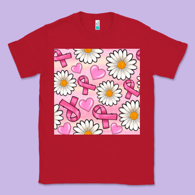 Breast Cancer Awareness With Daisy And Heart Seamless Pattern Classic Tee Designed By Bundleandbundleshop