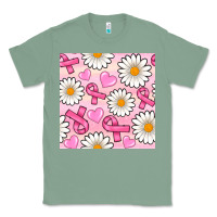 Sage breast cancer awareness with daisy and heart seamless pattern Classic Tee - BundleAndBundleShop