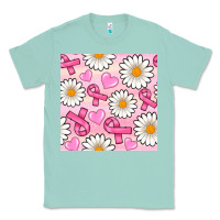 Seafoam breast cancer awareness with daisy and heart seamless pattern Classic Tee - BundleAndBundleShop