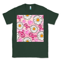 Sports Green breast cancer awareness with daisy and heart seamless pattern Classic Tee - BundleAndBundleShop