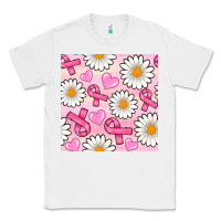 White breast cancer awareness with daisy and heart seamless pattern Classic Tee - BundleAndBundleShop