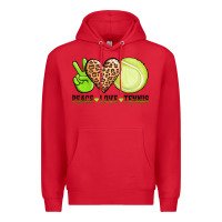 Red peace love tennis Premium Hoodie - AdoDesignShop