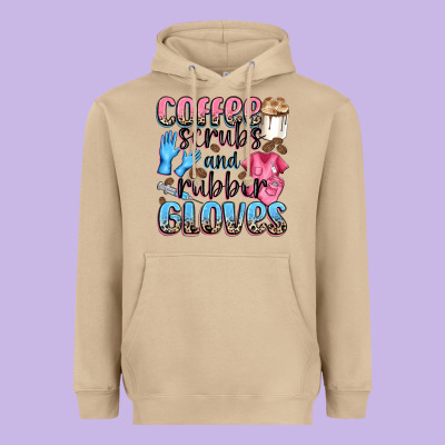 Coffee Scrubs And Rubber Gloves Heavyweight Hoodie Designed By Nancycooperartshop