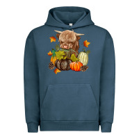 Pigment Midnight Navy Heifer with Pumpkins Urban Hoodie - texasbilliewilder