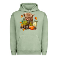 Pigment Oil Green Heifer with Pumpkins Urban Hoodie - texasbilliewilder