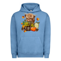 Pigment Pebble Blue Heifer with Pumpkins Urban Hoodie - texasbilliewilder