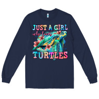 Navy just a girl who loves turtles Long Sleeve Tee - Jasminsmagicworld