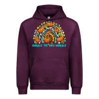 Mauve Wine Gobble Til You Wobble with Rainbow Urban Hoodie - texasbilliewilder