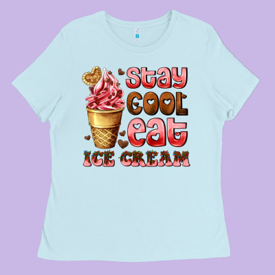 Stay Cool Eat Ice Cream Ladies Tee Designed By Adodesignshop