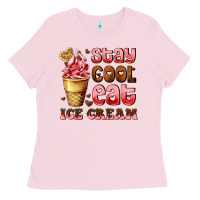 Bubblegum Pink stay cool eat ice cream Ladies Tee - AdoDesignShop
