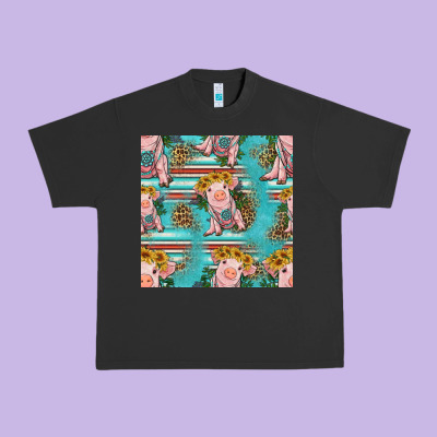 Turquoise Baby Pig Seamless Pattern Urban Heavy Tee Designed By Hra Design Shop