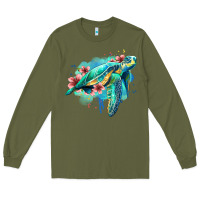 Army Green floral turtle Long Sleeve Tee - Jasminsmagicworld