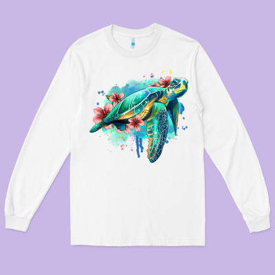 Floral Turtle Long Sleeve Tee Designed By Jasminsmagicworld