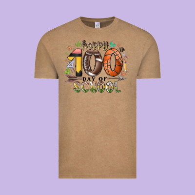 Happy 100 Americana Football Basketball Day Of Sch Vintage Tee Designed By Racoondesign