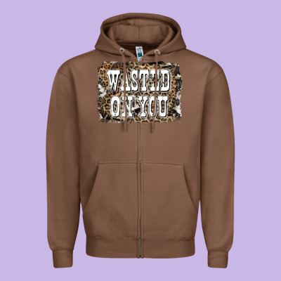 Western Wasted On You Background Zipper Hoodie Designed By Lillyallendesigns