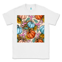 White breast cancer awareness with pumpkin and leopard seamless pattern Classic Tee - BundleAndBundleShop