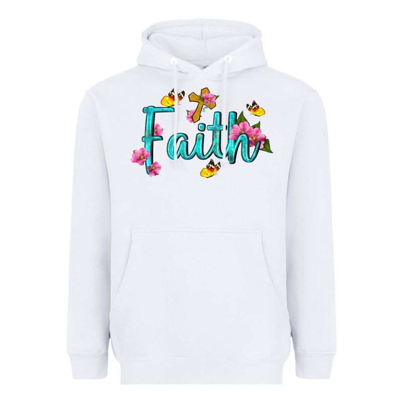 Faith With Flower And Butterfly Heavyweight Hoodie by NancyCooperArtShop | Teevron