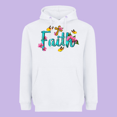 Faith With Flower And Butterfly Heavyweight Hoodie Designed By Nancycooperartshop