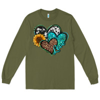 Army Green turquoise sunflower hearts Long Sleeve Tee - Jasminsmagicworld