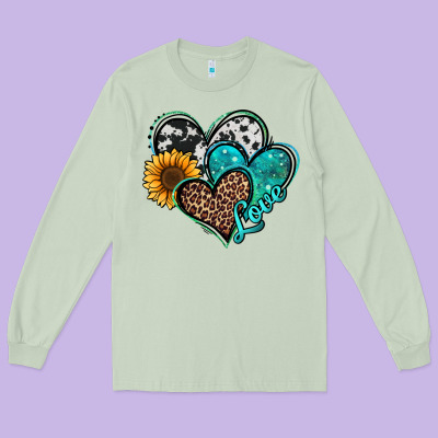 Turquoise Sunflower Hearts Long Sleeve Tee Designed By Jasminsmagicworld