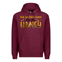 Burgundy she works hard for the honey Premium Hoodie - Artiststas