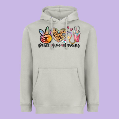 Peace Love Nursing Heavyweight Hoodie Designed By Maliassmallbusiness