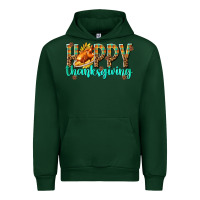Forest Green Happy Thanksgiving with Turkey Urban Hoodie - texasbilliewilder