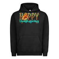 Pigment Black Happy Thanksgiving with Turkey Urban Hoodie - texasbilliewilder