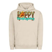 Pigment French Oak Happy Thanksgiving with Turkey Urban Hoodie - texasbilliewilder