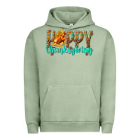 Pigment Oil Green Happy Thanksgiving with Turkey Urban Hoodie - texasbilliewilder