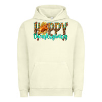 Pigment Pistachio Happy Thanksgiving with Turkey Urban Hoodie - texasbilliewilder