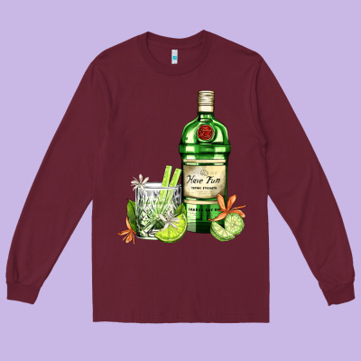 Gin Tonic Bottle And Cocktail Long Sleeve Tee Designed By Adodesignshop