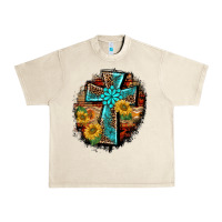 Sandshell western turquoise's leopard cross  wooden aztek sunflowers background Urban Heavy Tee - BarkalooDesign