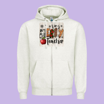 Very Merry Teacher Christmas Coaster Zipper Hoodie Designed By Jasminsmagicworld
