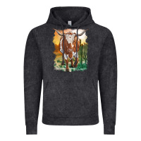 Vintage Black longhorn cow with desert background Vintage Hoodie - RanaPortraitStore