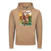 Vintage Coffee longhorn cow with desert background Vintage Hoodie - RanaPortraitStore