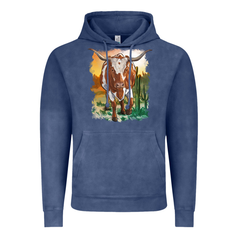 Longhorn Cow With Desert Background Vintage Hoodie by RanaPortraitStore | Teevron