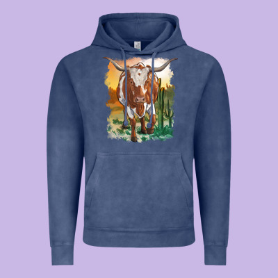 Longhorn Cow With Desert Background Vintage Hoodie Designed By Ranaportraitstore