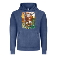 Vintage Denim longhorn cow with desert background Vintage Hoodie - RanaPortraitStore