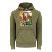 Vintage Olive longhorn cow with desert background Vintage Hoodie - RanaPortraitStore