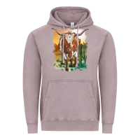 Vintage Zinc longhorn cow with desert background Vintage Hoodie - RanaPortraitStore