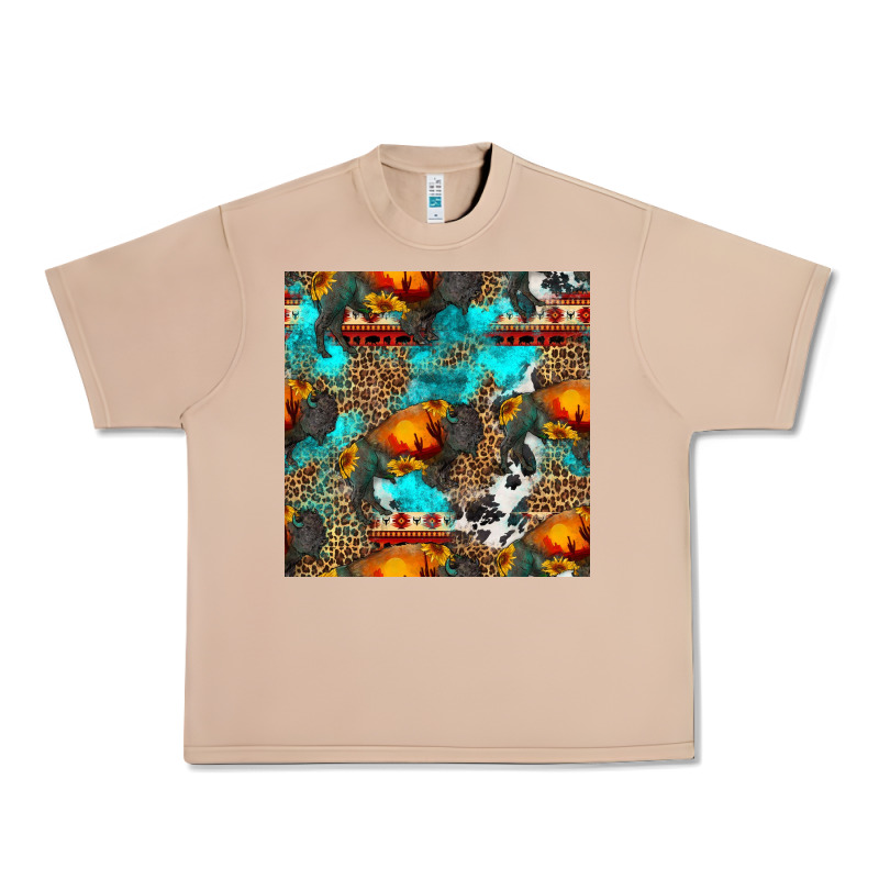 Western Sunset Bison And Sunflowers Seamless Pattern Urban Heavy Tee by HRA Design Shop | Teevron