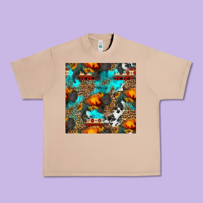 Western Sunset Bison And Sunflowers Seamless Pattern Urban Heavy Tee Designed By Hra Design Shop