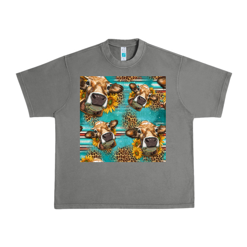 Western Sunflowers Cow Seamless Pattern Urban Heavy Tee by HRA Design Shop | Teevron